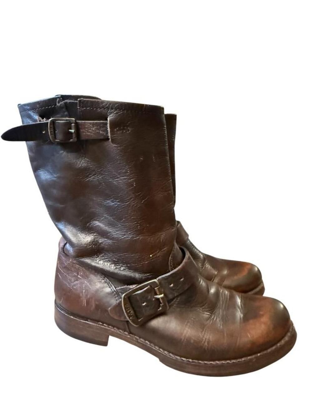Vintage Frye Veronica Short Moto Engineer Boot Brown Leather Women size 6.5